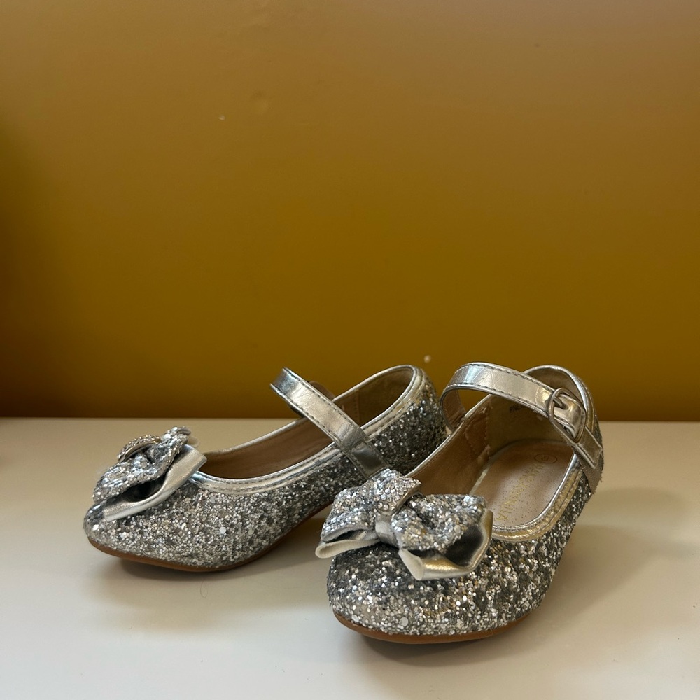 Silver Glitter Kids Shoes with Bow